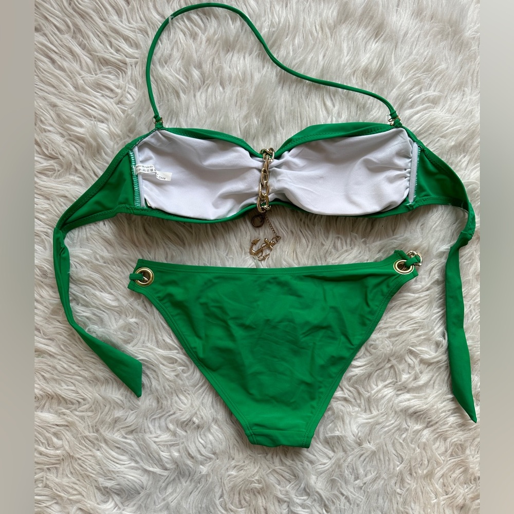 Emerald green bikini. Gold accents. Size Large runs small. New without tags. - Picture 12 of 13